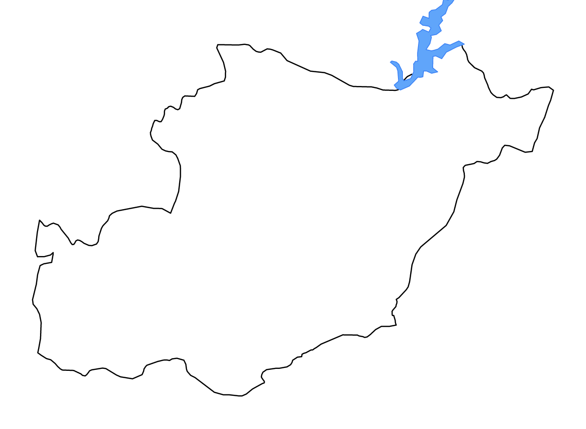 Mapa de contorno de Beja, Portugal con lagos y ríos.