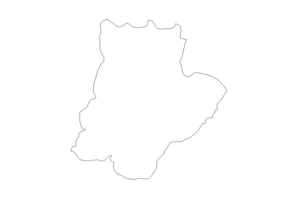 Outline map of Bragança District, Portugal with subdivision borders and rivers.
