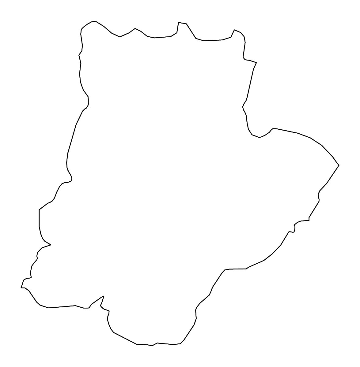 Outline map of Bragança District, Portugal with rivers.
