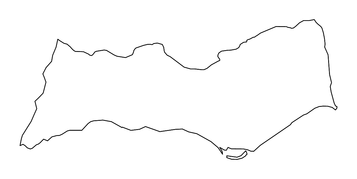 Outline map of Faro District, Portugal with rivers.
