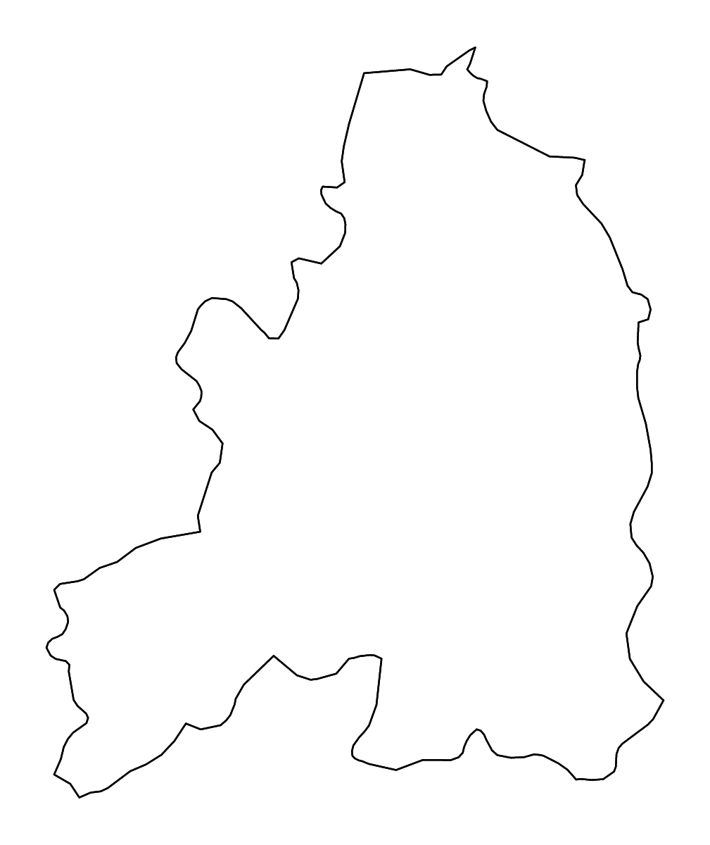 Outline map of Guarda District, Portugal with rivers.