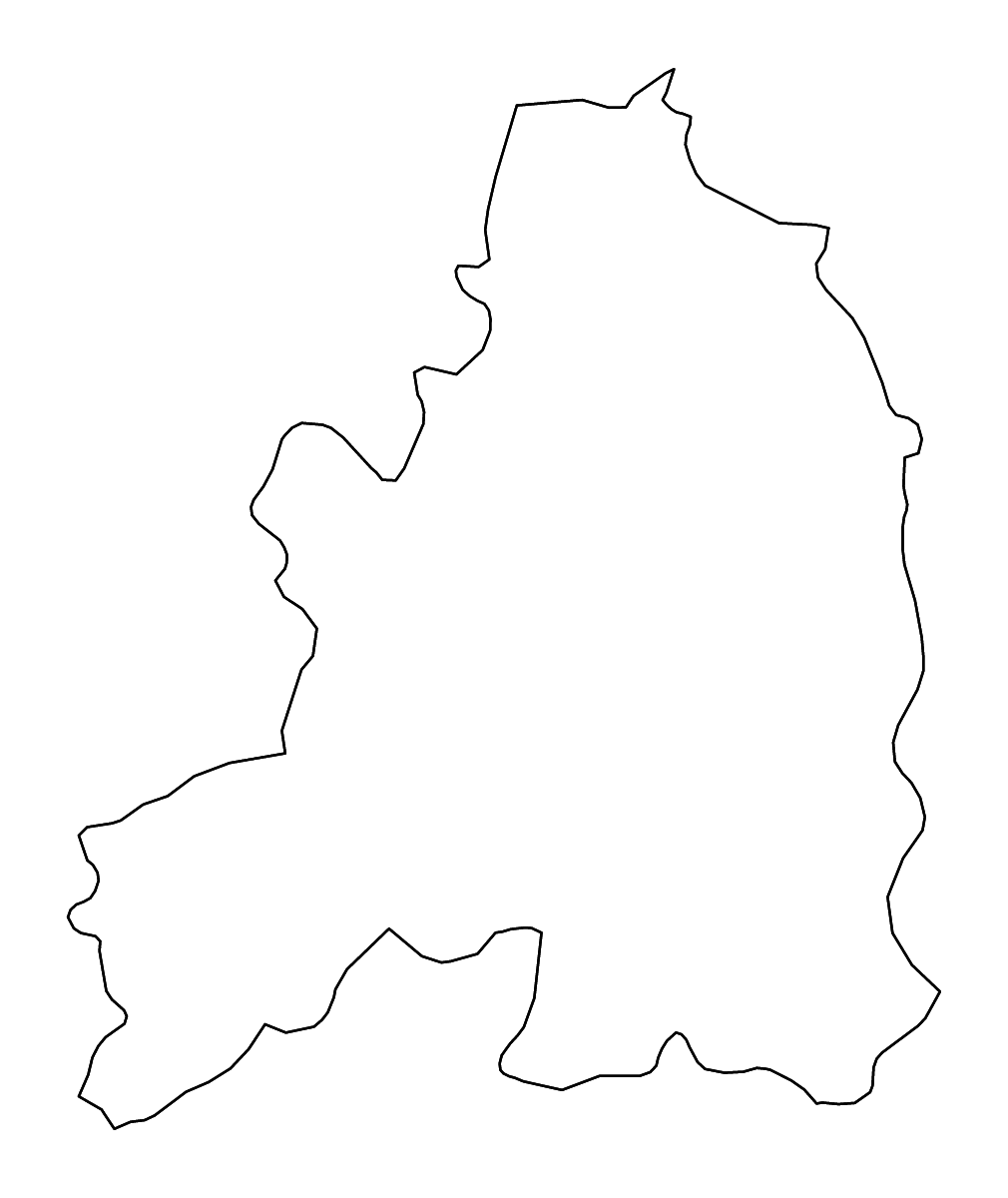 Outline map of Guarda District, Portugal with rivers.