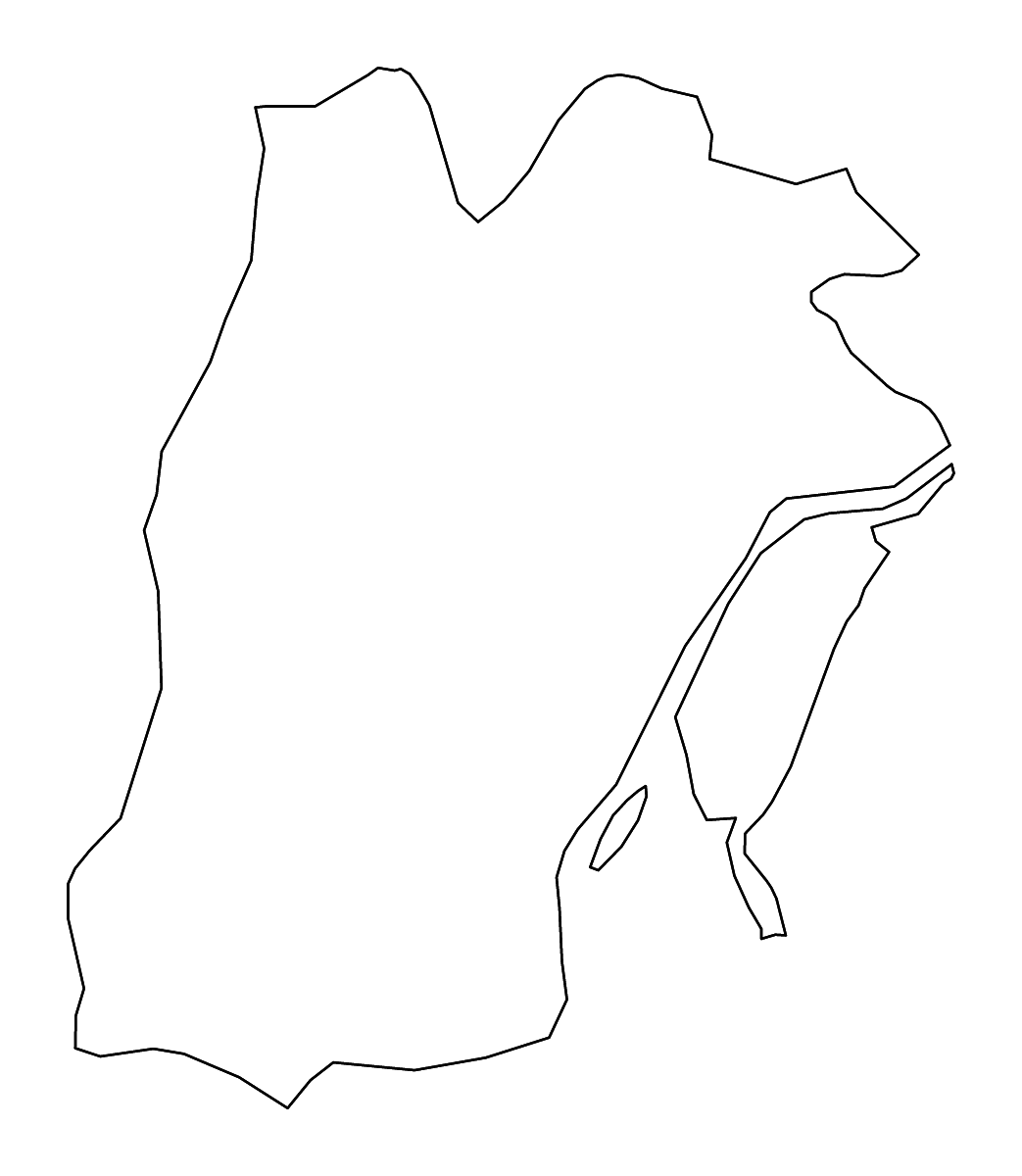 Outline map of Lisbon District, Portugal with rivers.