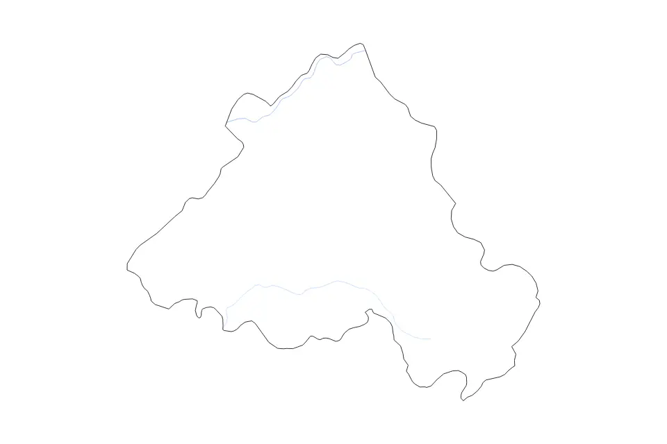 Outline map of Portalegre District, Portugal with subdivision borders and rivers.