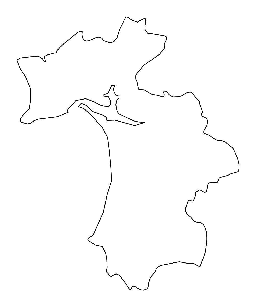 Mapa de contorno de Setúbal, Portugal con ríos.