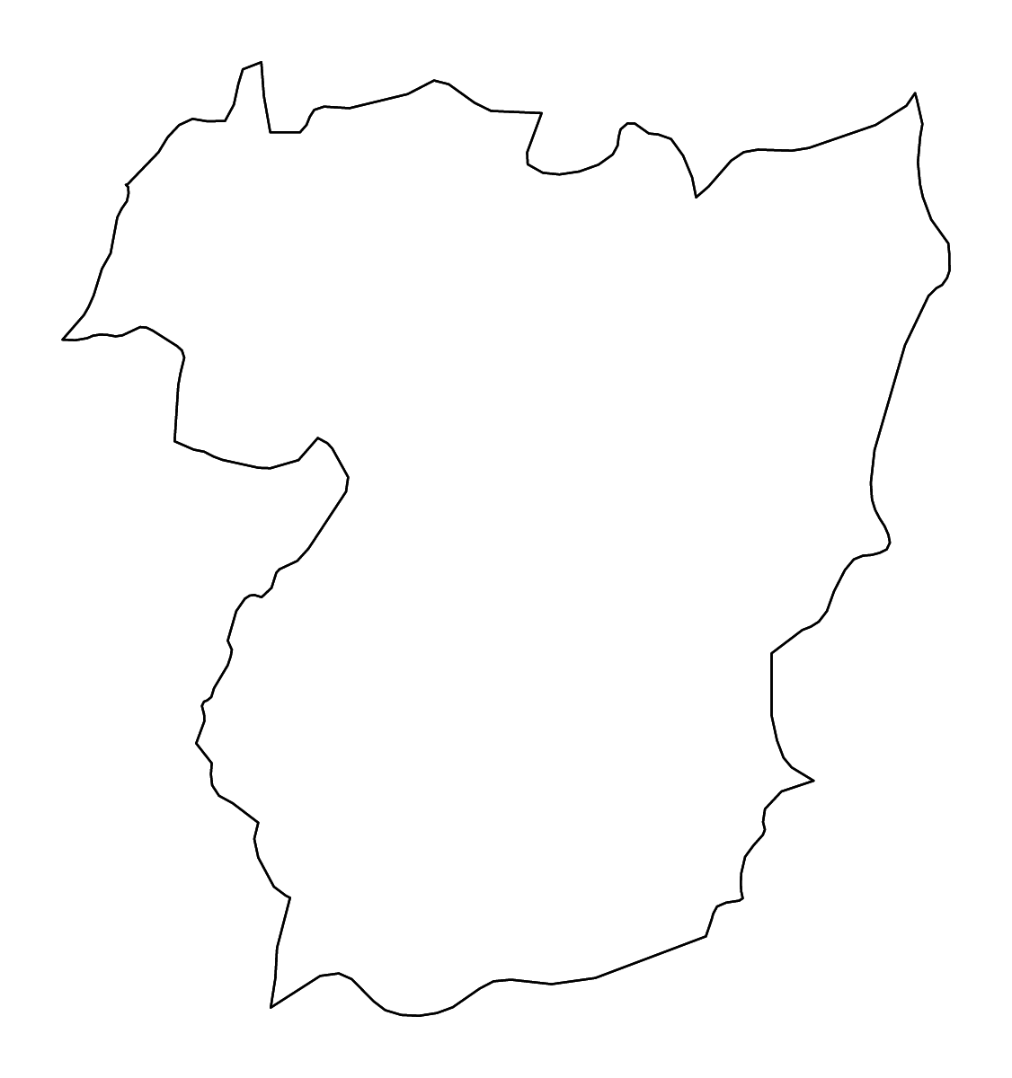 Outline map of Vila Real District, Portugal with rivers.