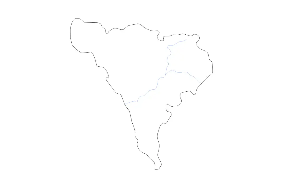 Outline map of Alba County, Romania with subdivision borders and rivers.