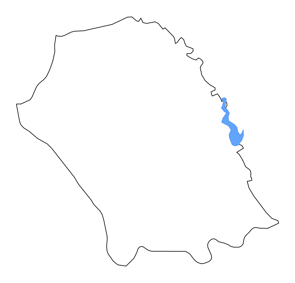 Outline map of Botoșani County, Romania with lakes and rivers.
