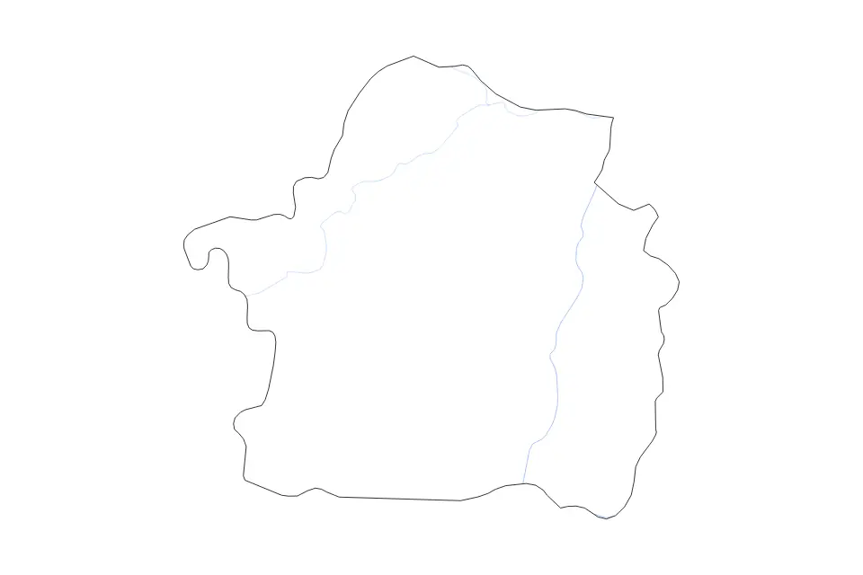 Outline map of Brăila County, Romania with subdivision borders and rivers.