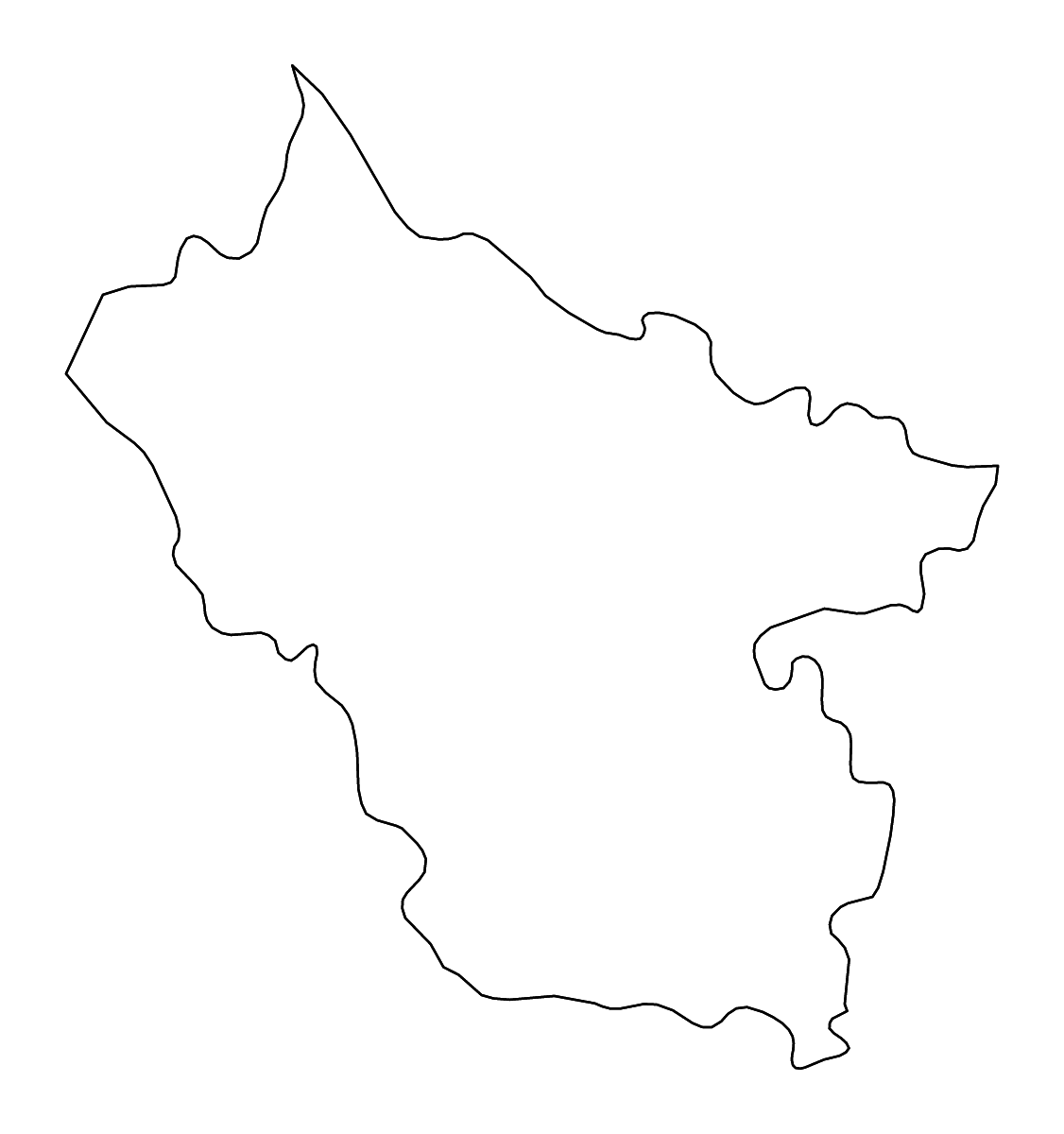 Outline map of Buzău County, Romania with rivers.