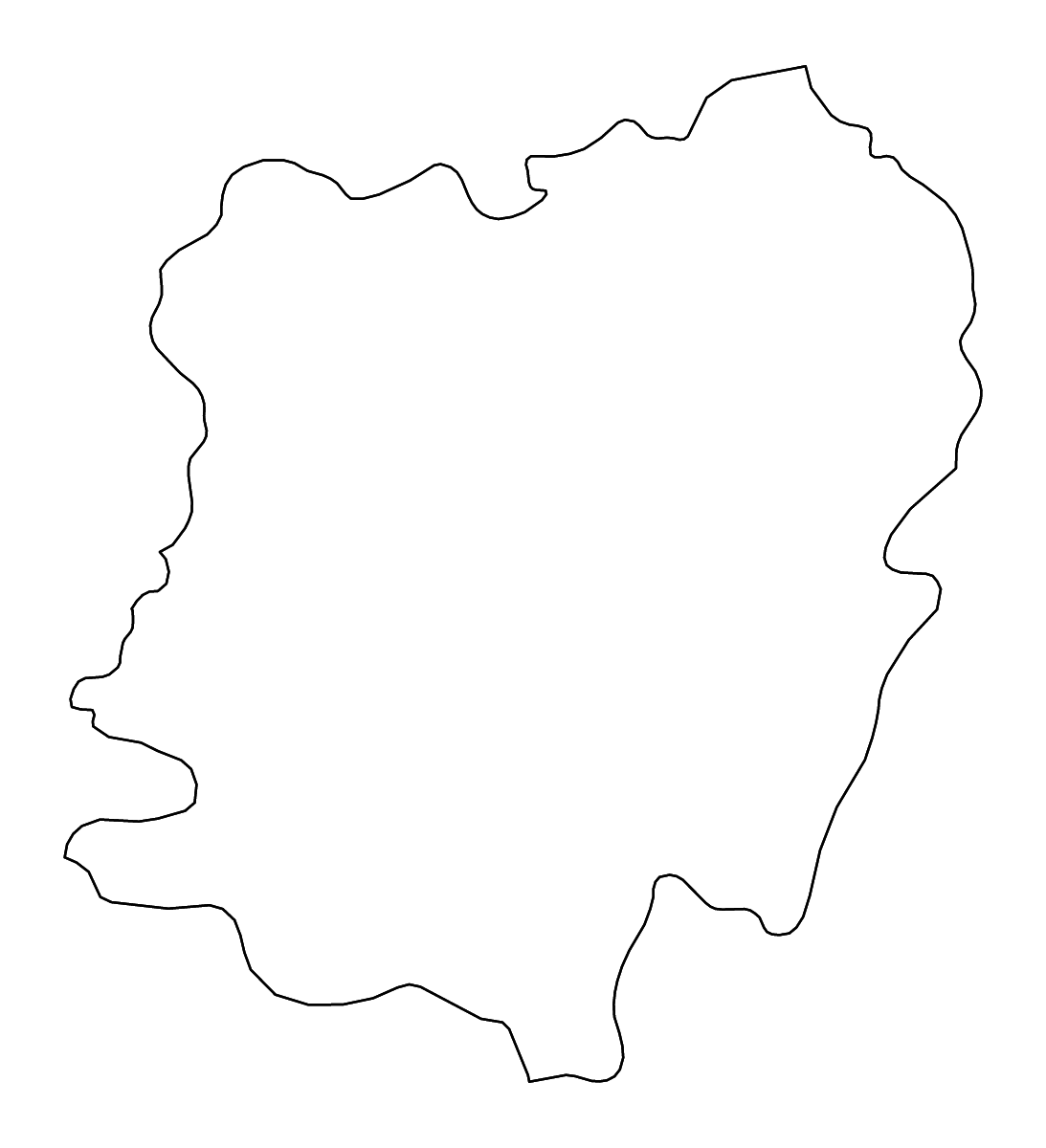 Outline map of Caraș-Severin County, Romania with rivers.