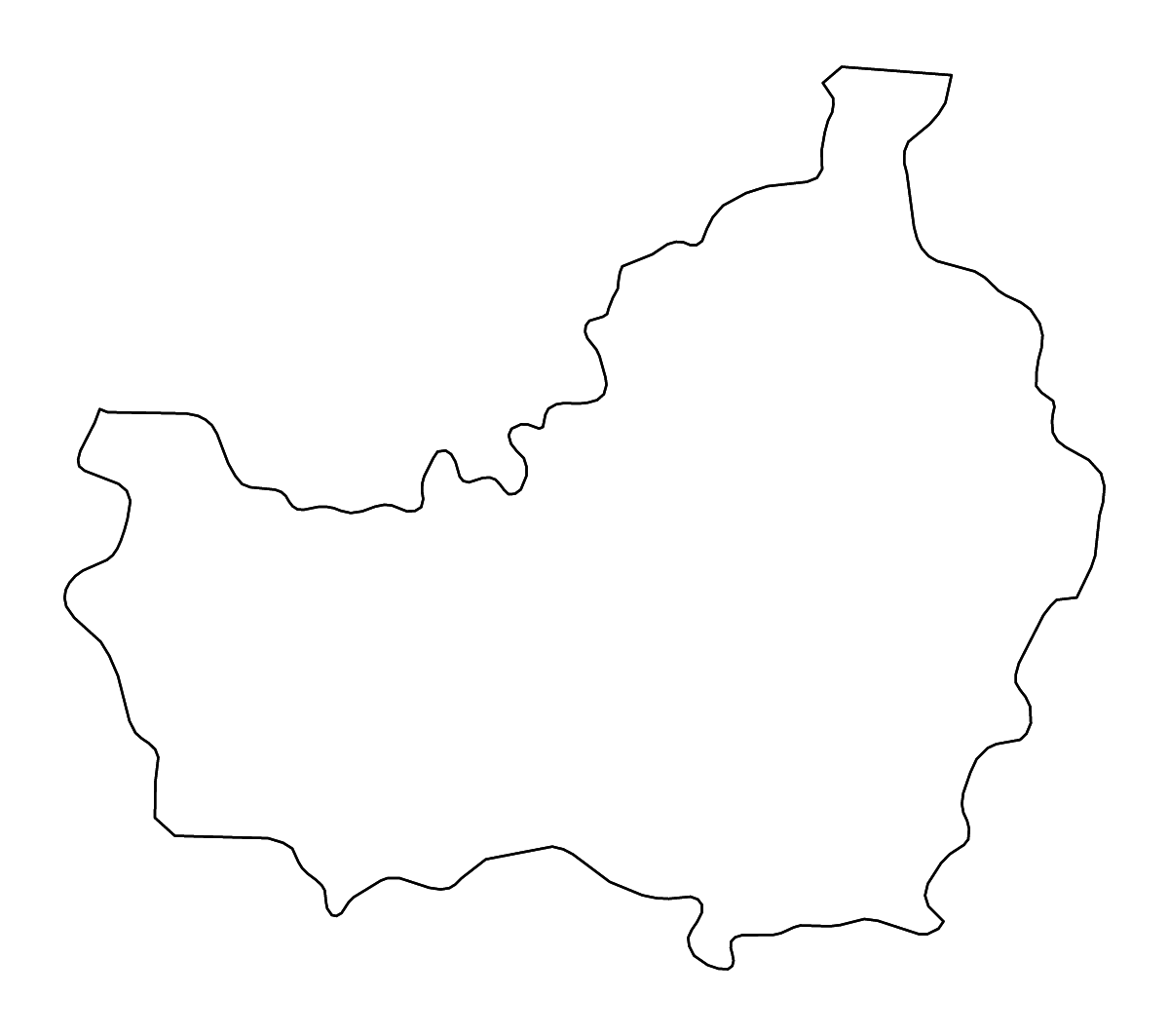 Outline map of Cluj County, Romania with rivers.