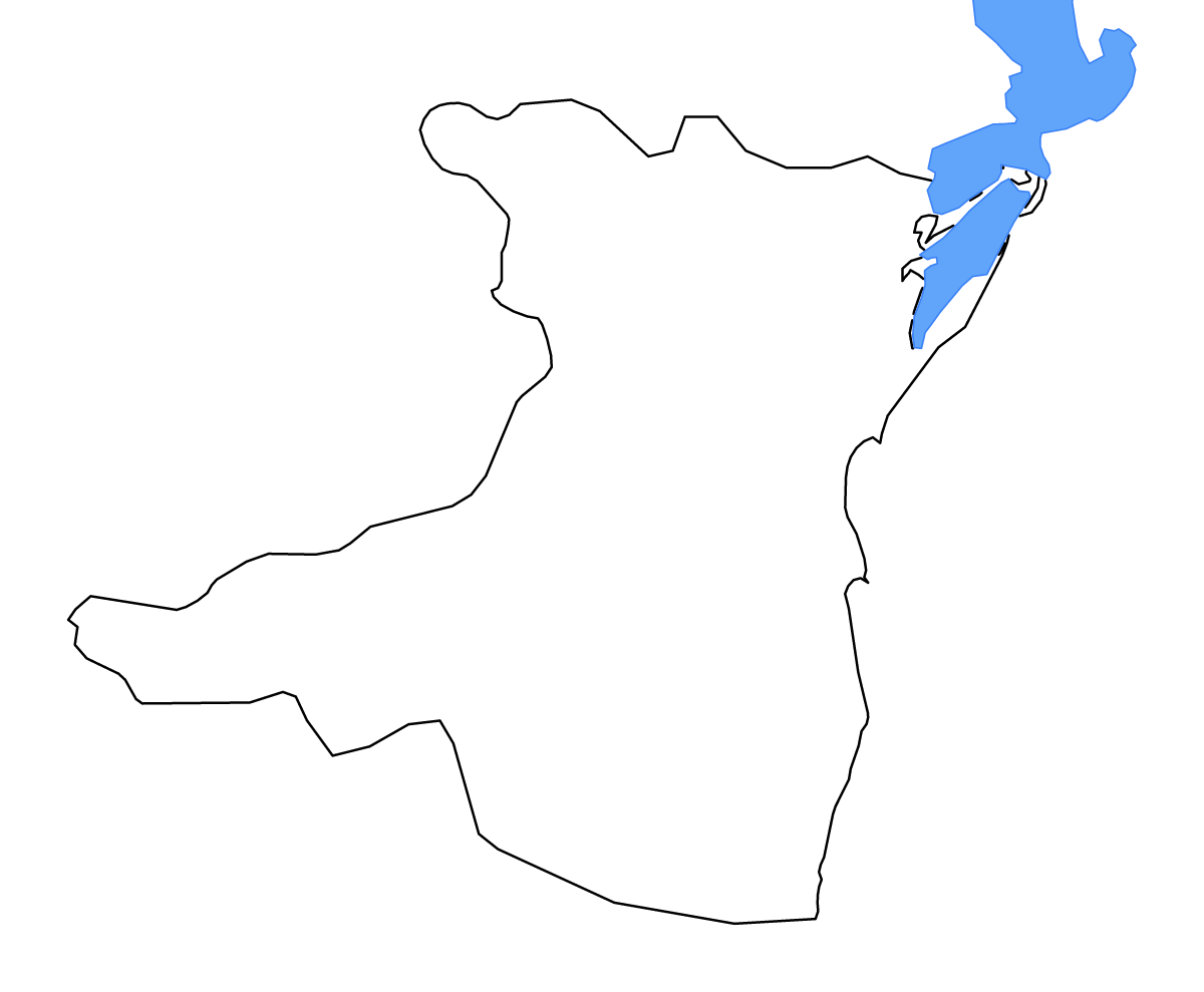 Outline map of Constanța County, Romania with lakes and rivers.