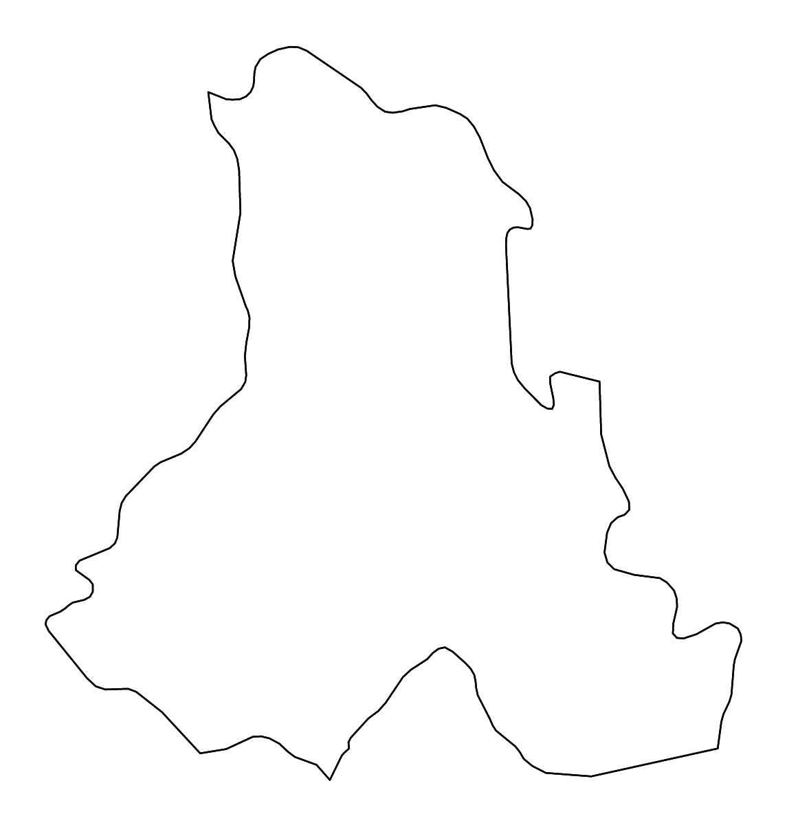 Outline map of Harghita County, Romania with rivers.
