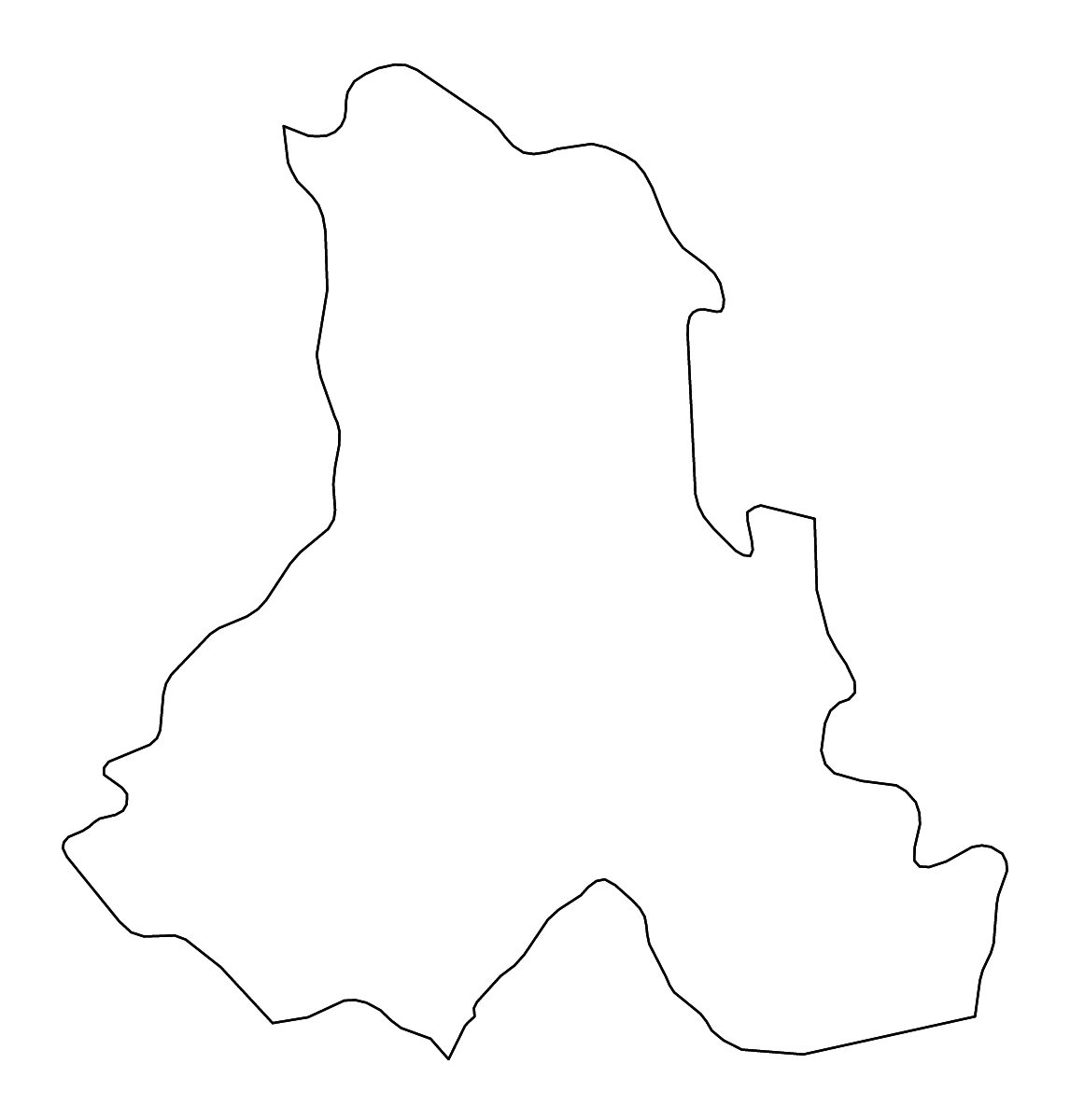 Outline map of Harghita County, Romania with rivers.