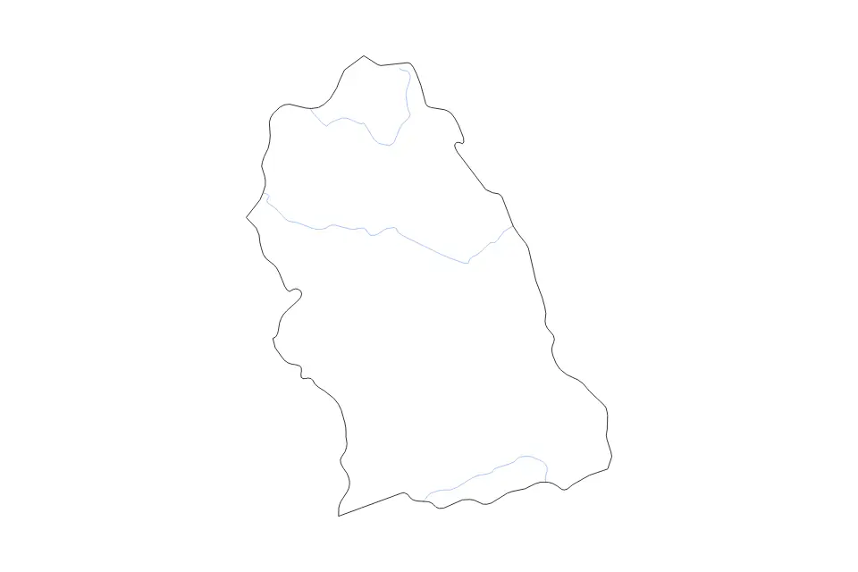 Outline map of Hunedoara County, Romania with subdivision borders and rivers.