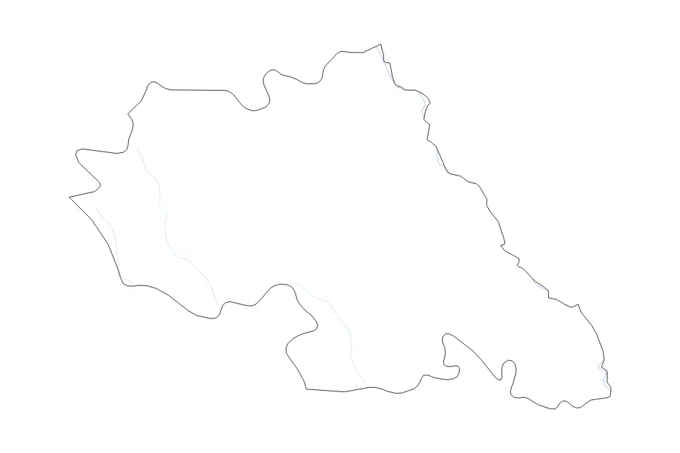 Outline map of Iași County, Romania with subdivision borders and rivers.
