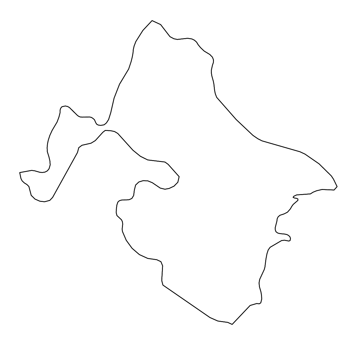 Outline map of Mehedinți County, Romania with rivers.