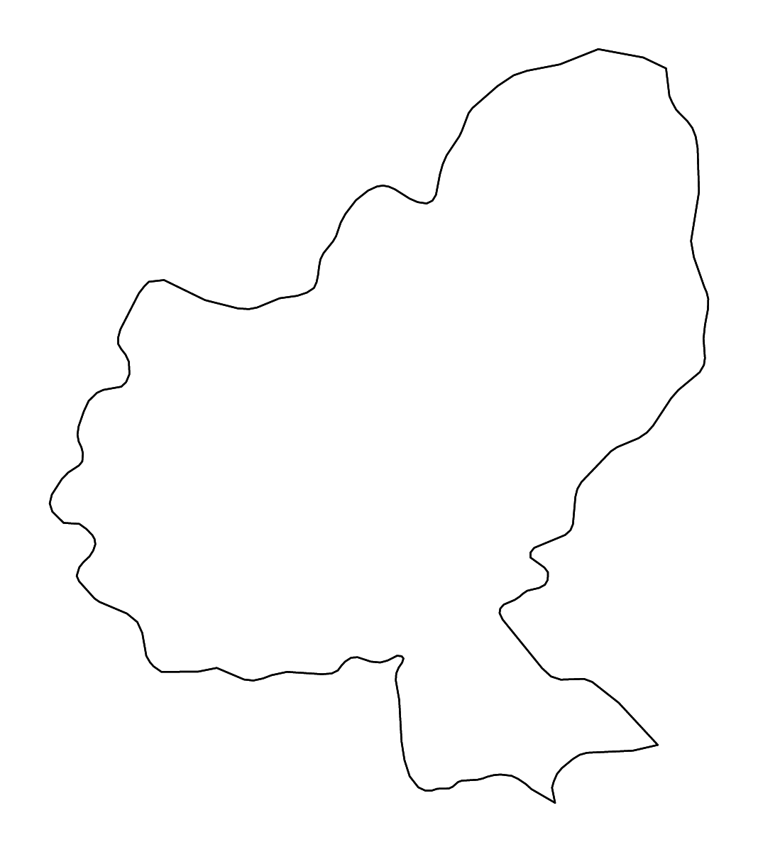 Outline map of Mureș County, Romania with rivers.
