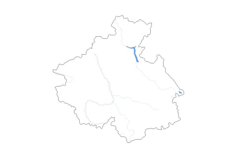 Outline map of Altai Republic, Russian Federation with subdivision borders and major lakes and rivers.
