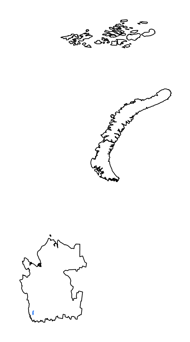 Outline map of Arkhangelsk, Russian Federation with lakes and rivers.