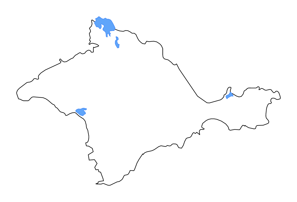 Mapa de contorno de Autonomous Republic of Crimea, Russian Federation con lagos y ríos.
