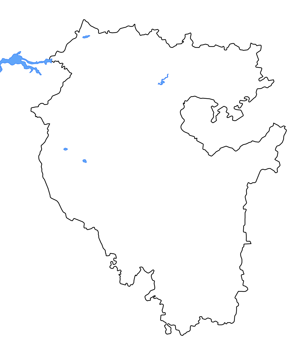 Mapa de contorno de Bashkortostan, Russian Federation con lagos y ríos.