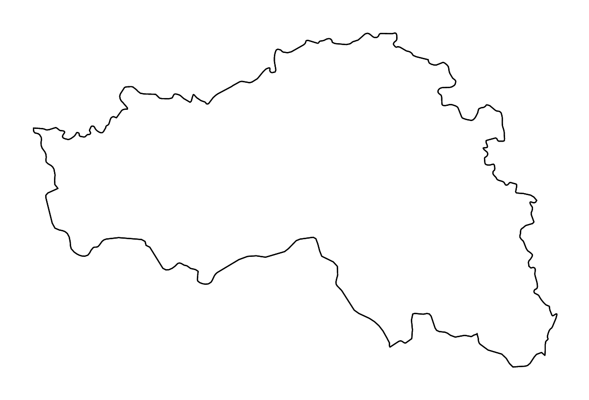 Mapa de contorno de Belgorod, Russian Federation con ríos.