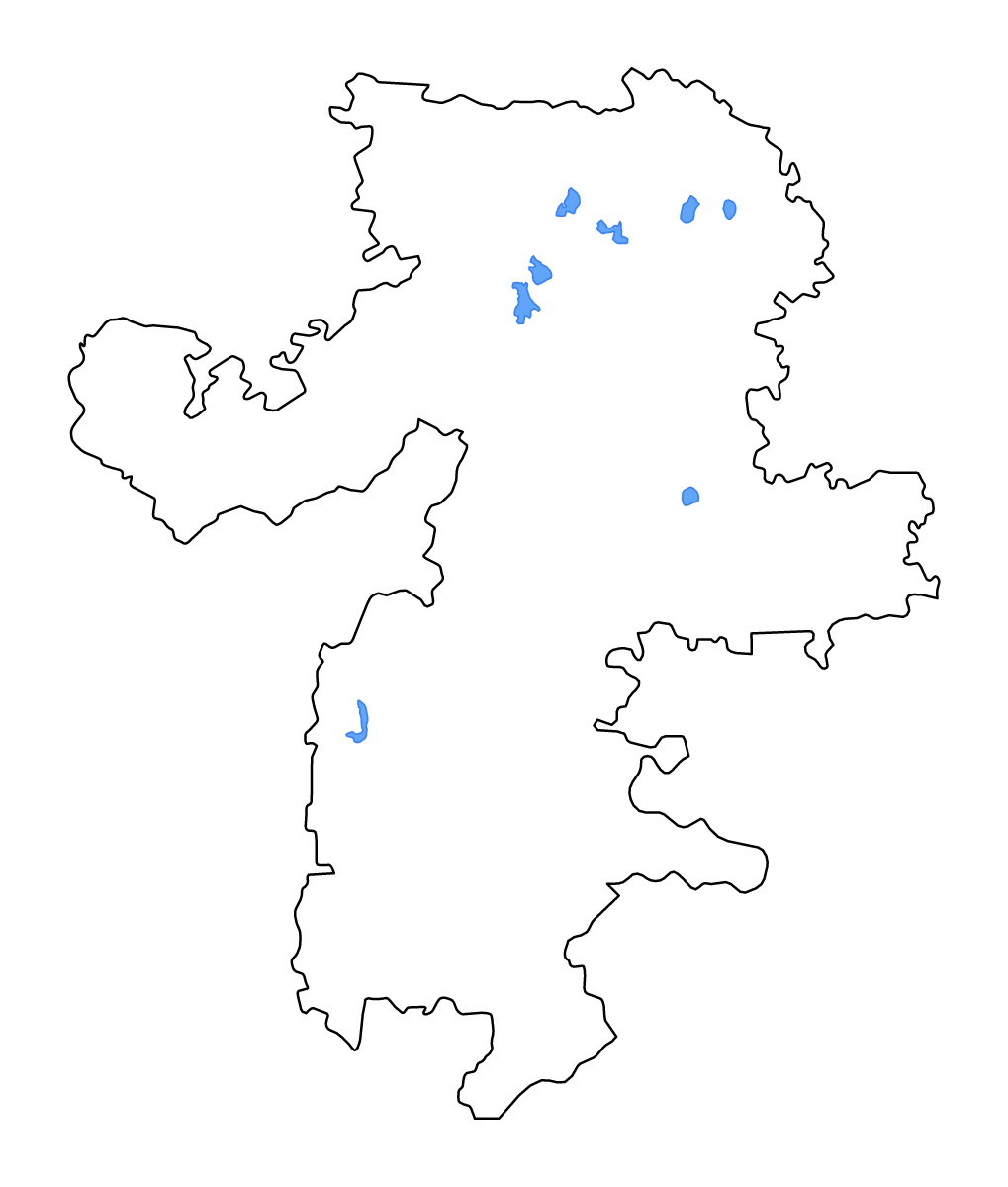 Outline map of Chelyabinsk, Russian Federation with lakes and rivers.