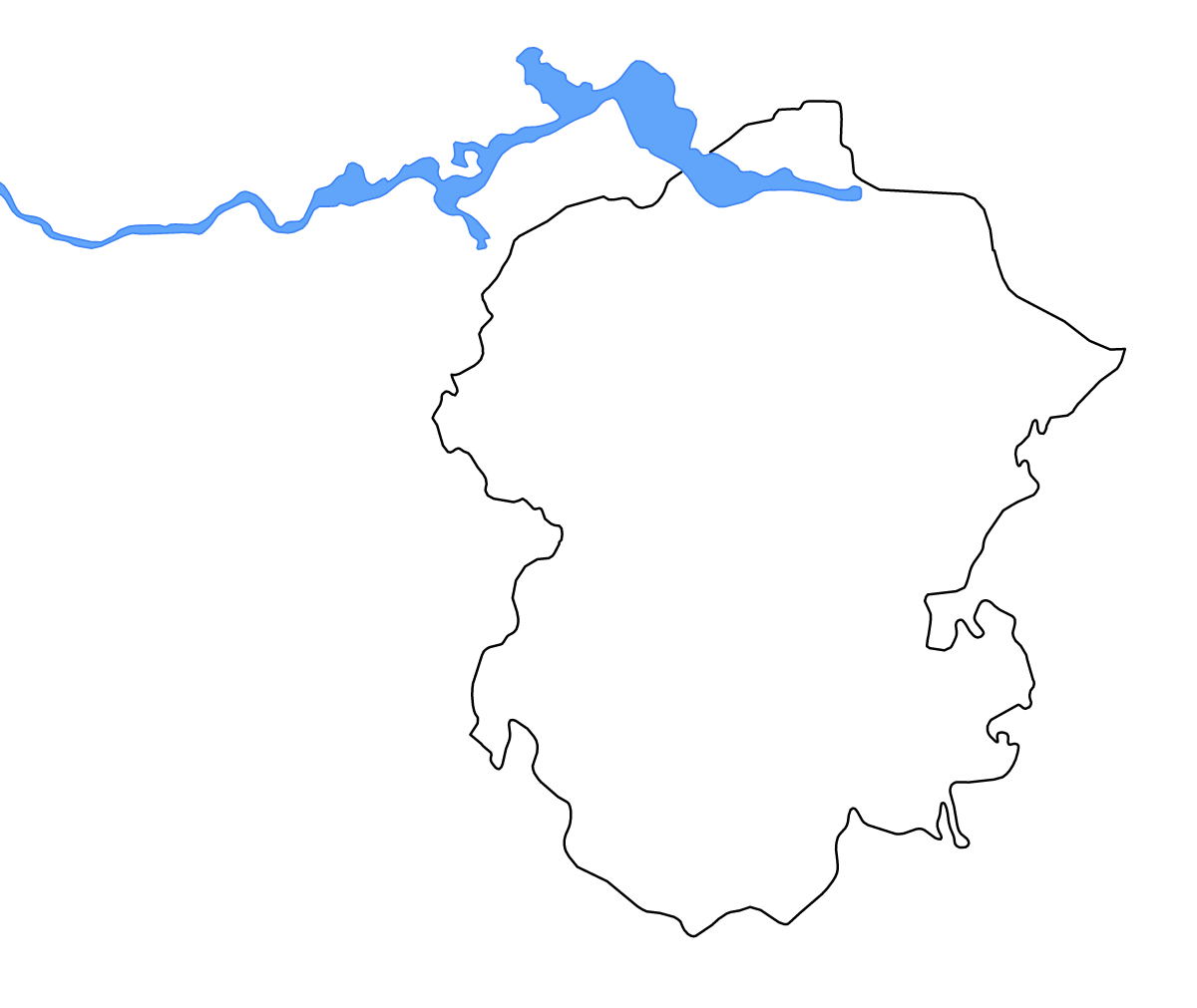 Outline map of Chuvash Republic, Russian Federation with lakes and rivers.