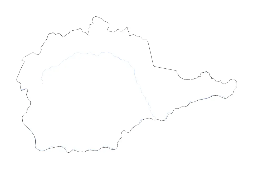 Outline map of Jewish Autonomous Region, Russian Federation with subdivision borders and rivers.