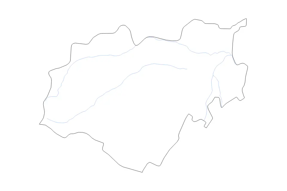Outline map of Kabardino-Balkaria Republic, Russian Federation with subdivision borders and rivers.