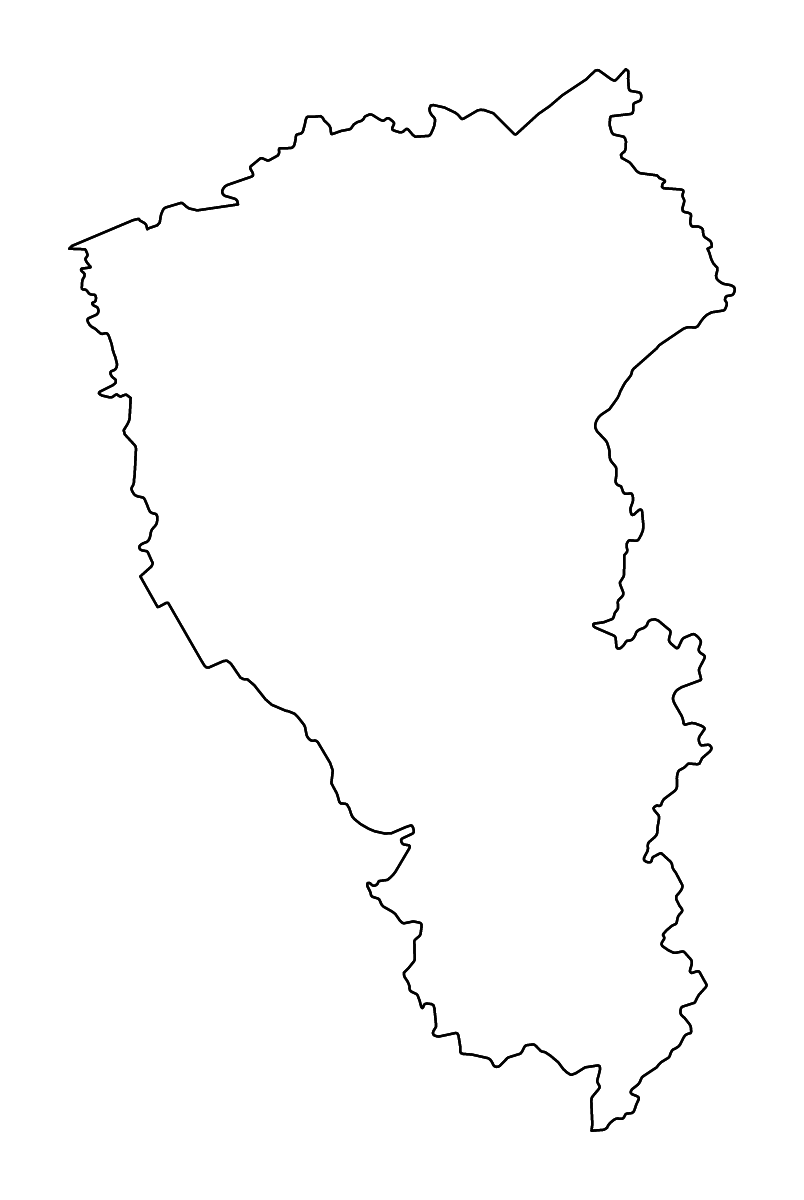 Outline map of Kemerovo, Russian Federation with rivers.