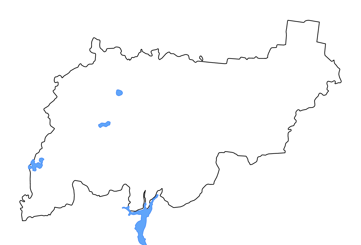 Outline map of Kostroma, Russian Federation with lakes and rivers.
