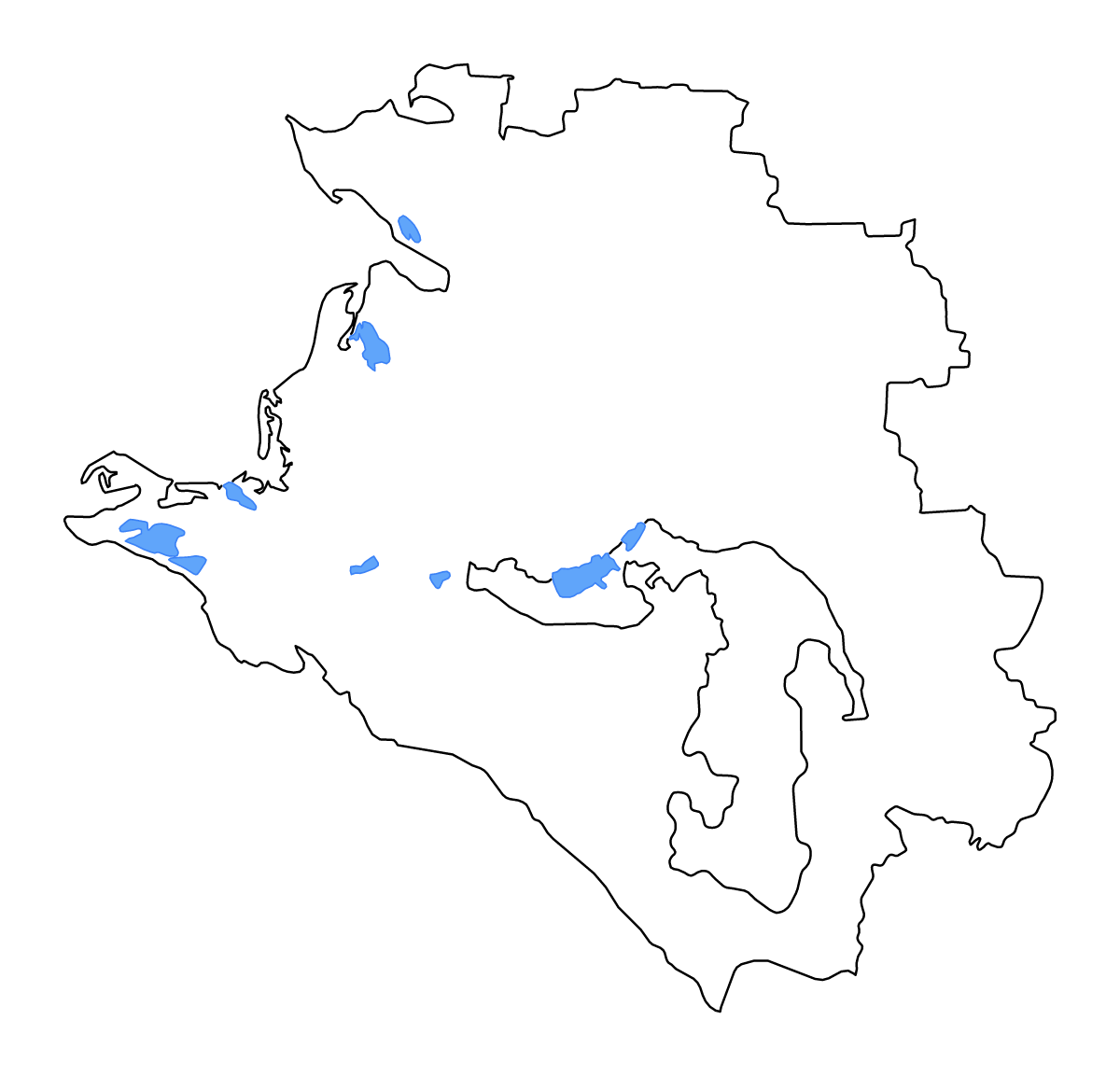 Carte de contour de Krasnodar Krai, Russian Federation avec lacs et rivières.