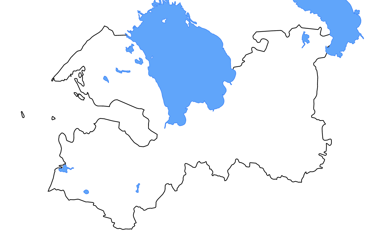 Carte de contour de Leningrad, Russian Federation avec lacs et rivières.