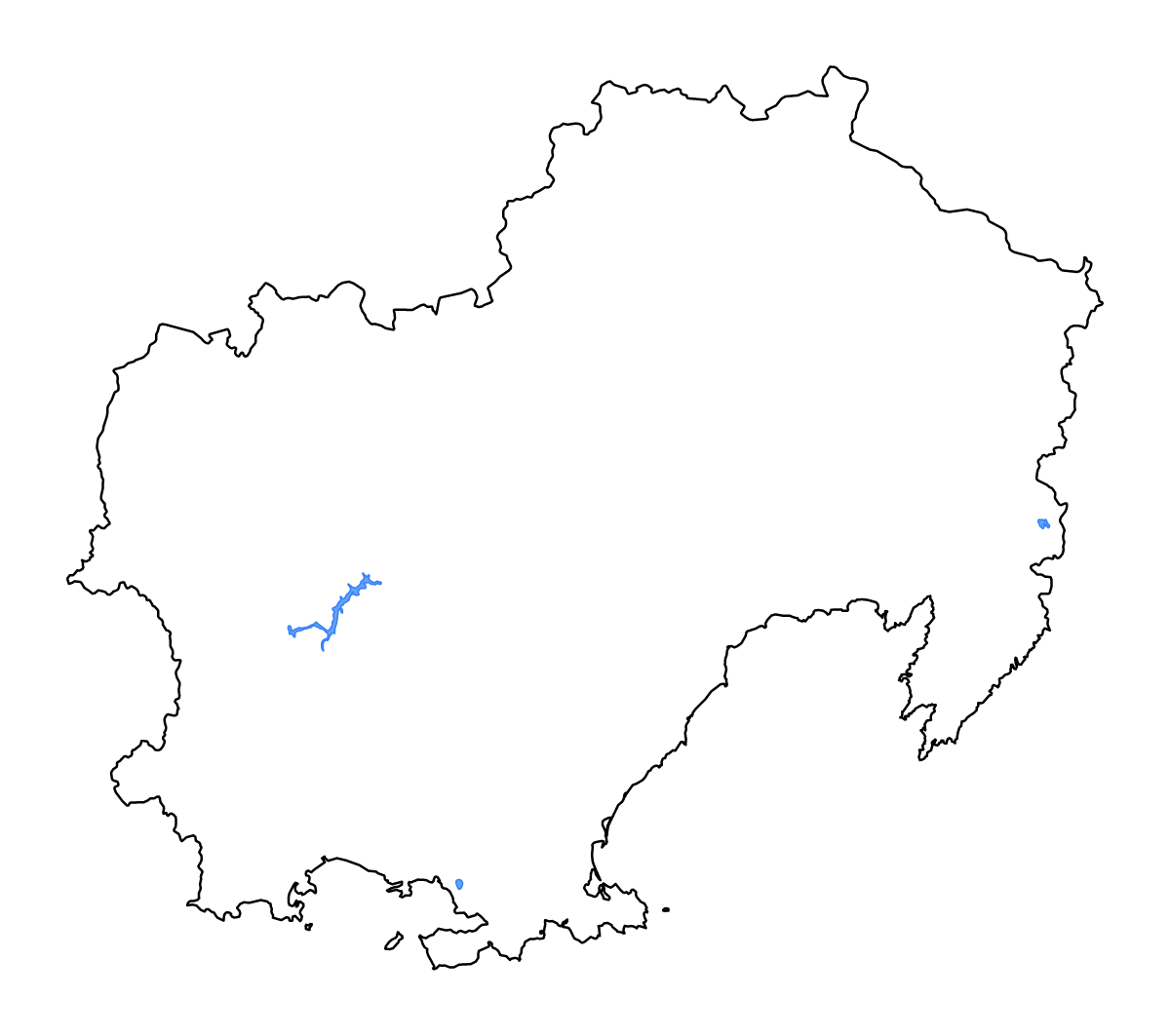 Outline map of Magadan, Russian Federation with lakes and rivers.