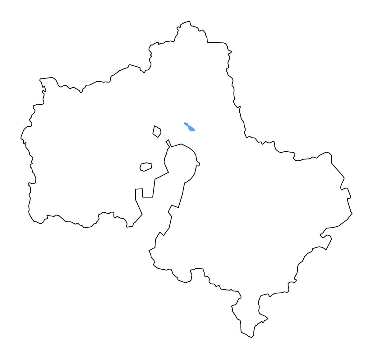 Outline map of Moscow Region, Russian Federation with lakes and rivers.