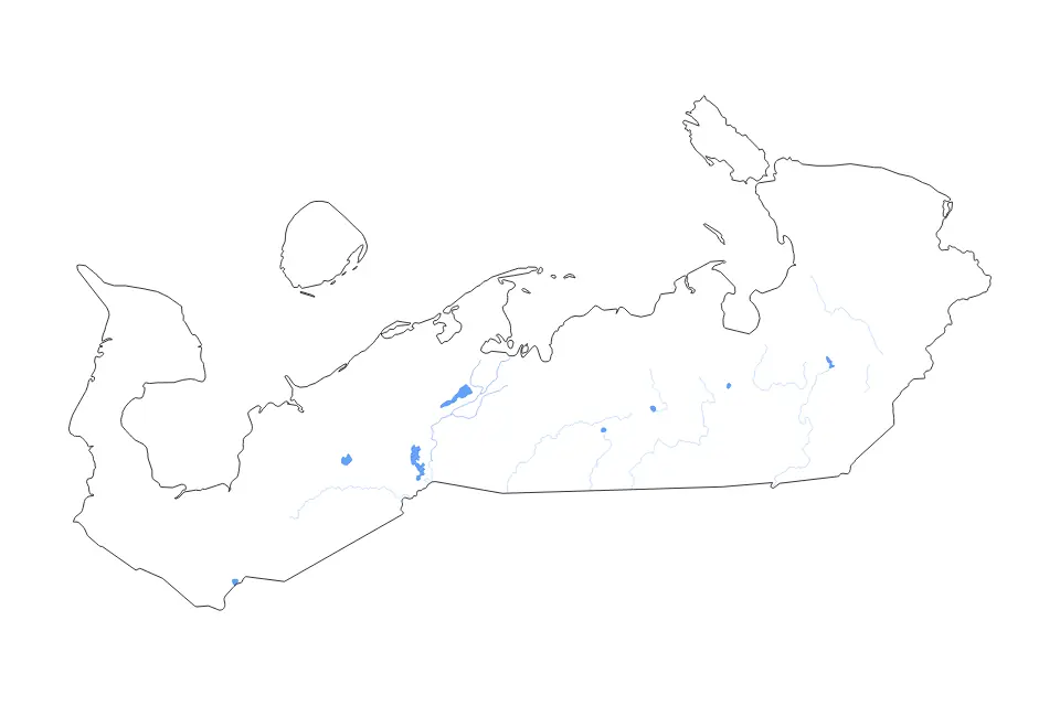 Mapa de Nenets Autonomous Okrug, Russian Federation de tipo contorno, lagos y ríos para Europa, con contorno, lagos y ríos con elementos de agua como Ozero Matervisochnoye, Ozero Layato y Ozero Varsh.