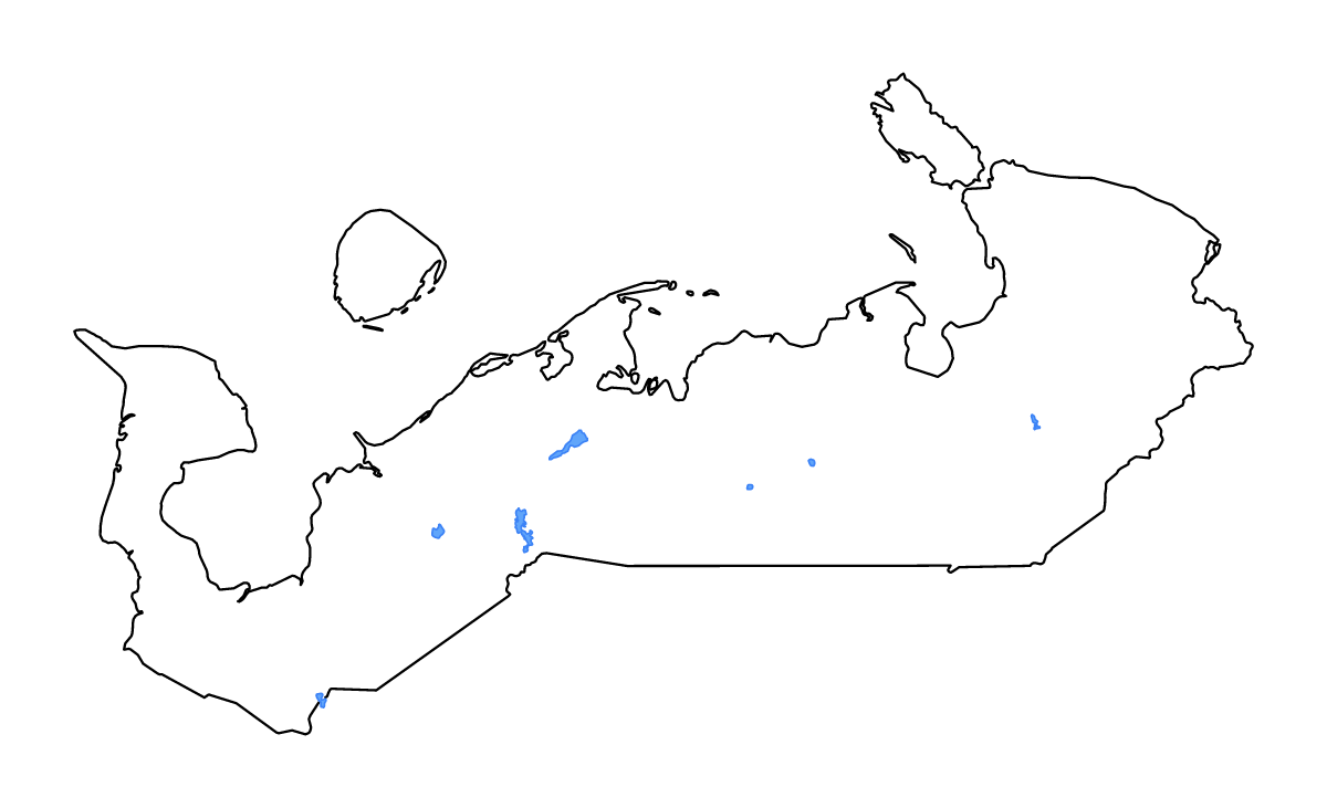 Outline map of Nenets Autonomous Okrug Autonomous Province, Russian Federation with lakes and rivers.