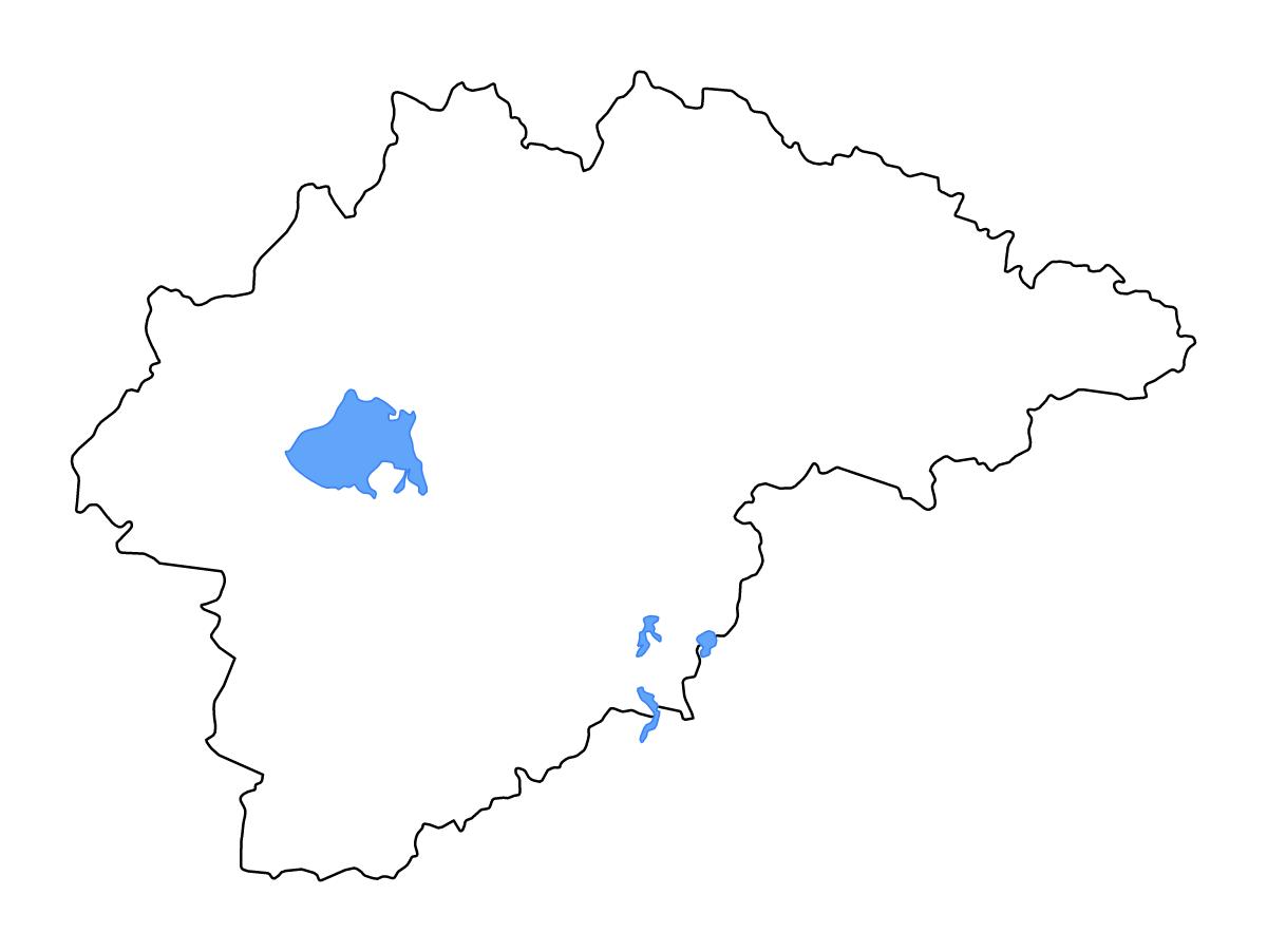 Mapa de contorno de Novgorod, Russian Federation con lagos y ríos.