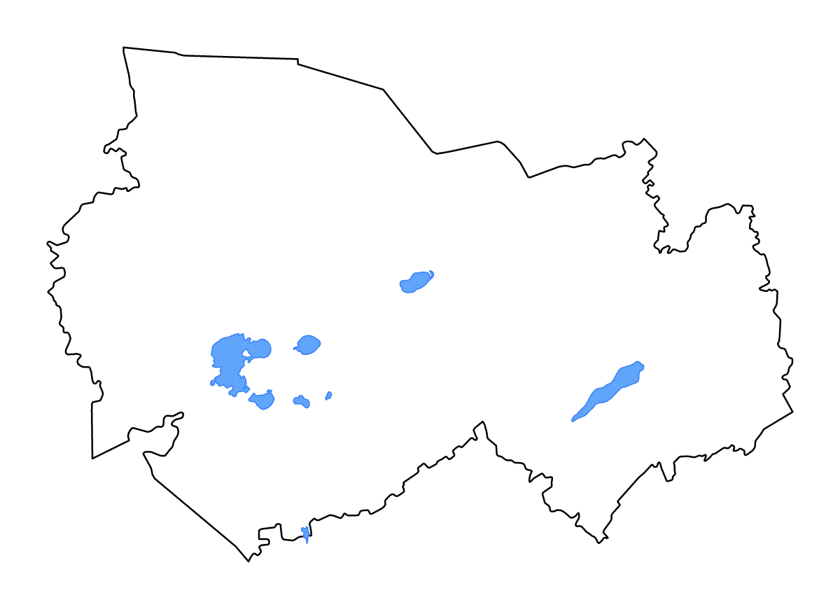 Mapa de contorno de Novosibirsk, Russian Federation con lagos y ríos.