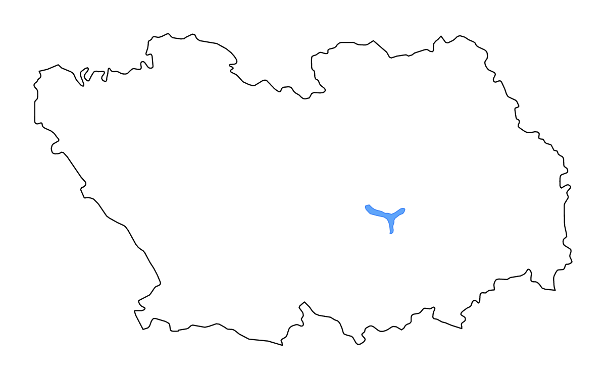 Mapa de contorno de Penza, Russian Federation con lagos y ríos.