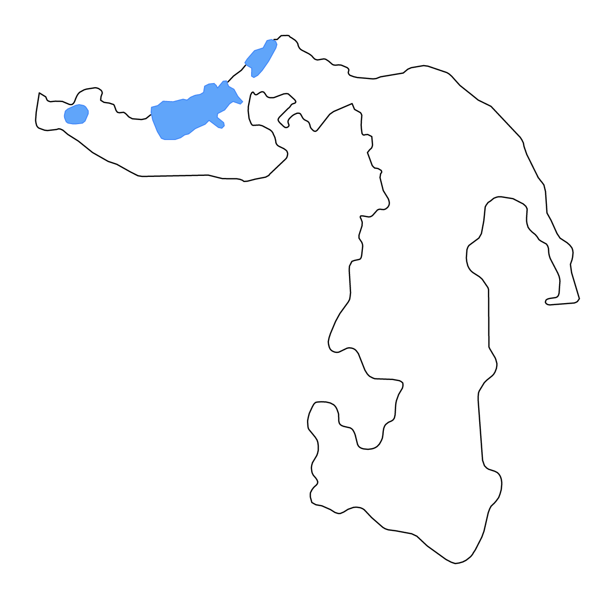 Outline map of Republic of Adygea, Russian Federation with lakes and rivers.