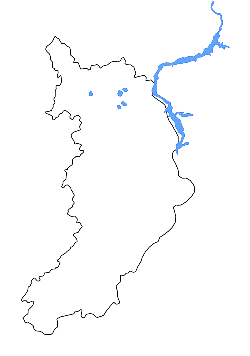 Outline map of Republic of Khakassia, Russian Federation with lakes and rivers.