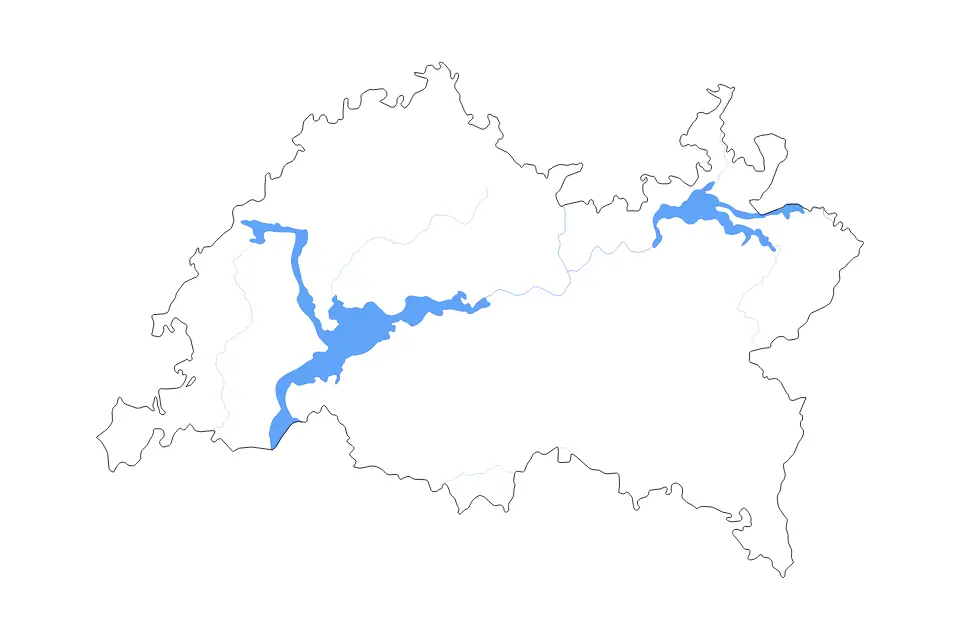 Mapa de Republic of Tatarstan, Russian Federation de tipo contorno, lagos y ríos para Europa, con contorno, lagos y ríos con elementos de agua como Kuybyshevskoye Vodokhranilishche y Nizhnekamskoye Vodokhranilishche.