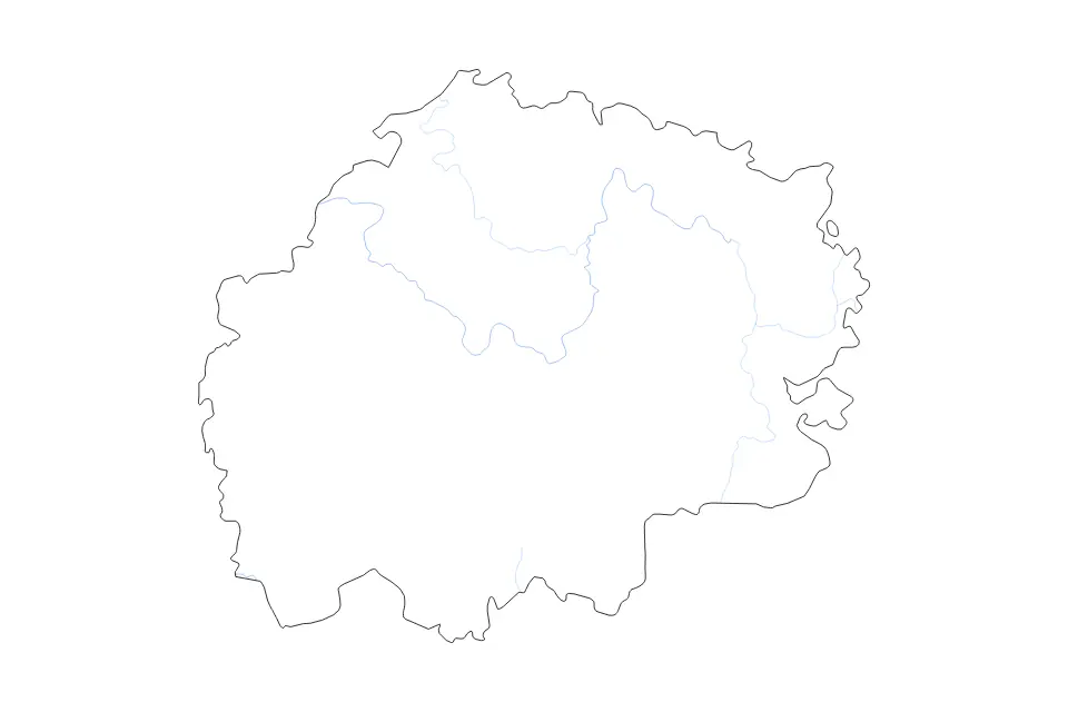 Outline map of Ryazan, Russian Federation with subdivision borders and rivers.