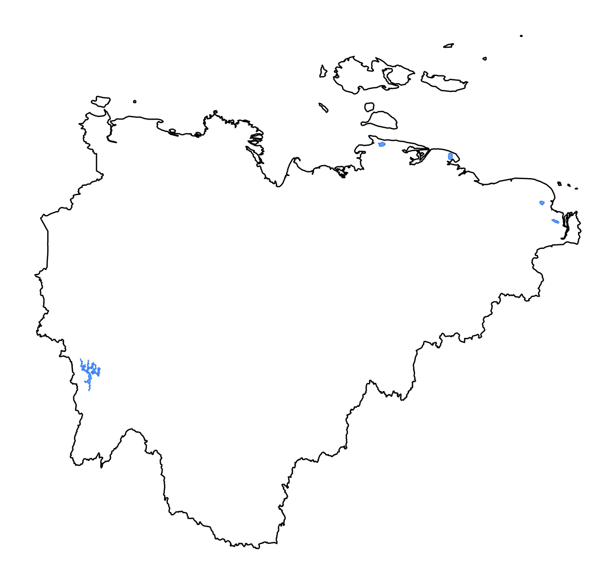 Mapa de contorno de Sakha Republic, Russian Federation con lagos y ríos.