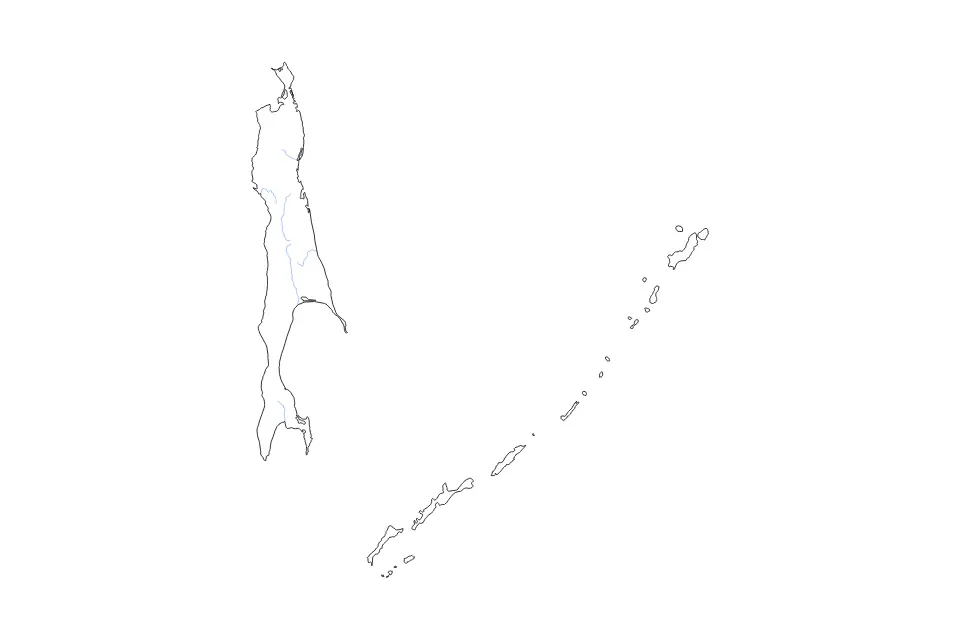 Mapa de Sakhalin, Russian Federation de tipo contorno y ríos para Europa, con contorno y ríos con límites limpios.