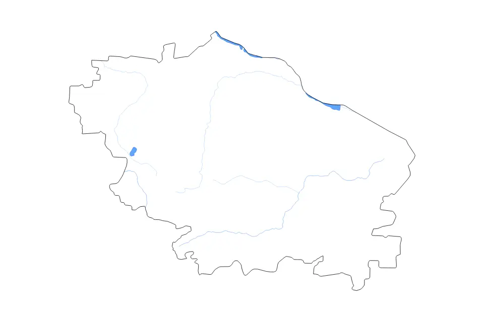 Outline map of Stavropol Krai, Russian Federation with subdivision borders and major lakes and rivers.